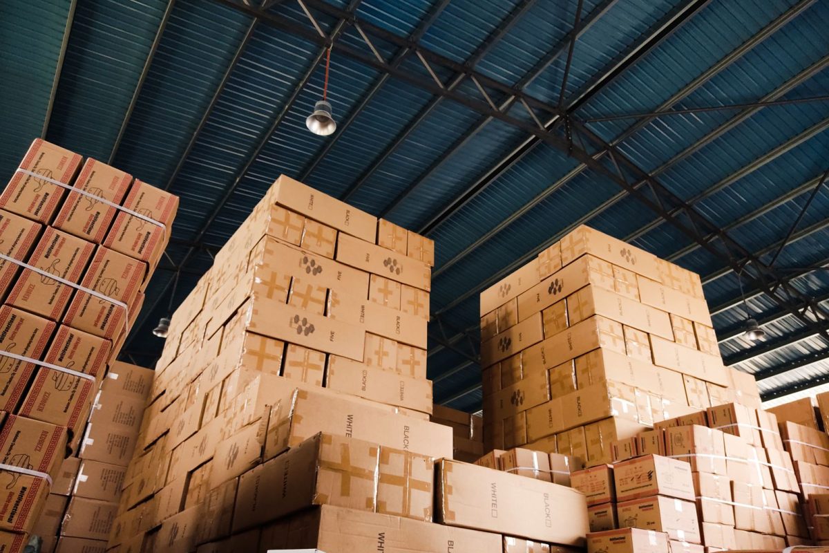 Cartons stored and tracked in the warehouse